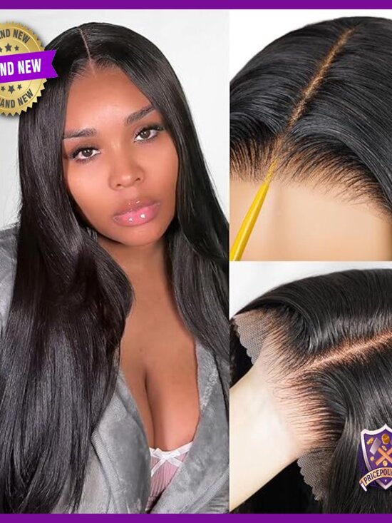 26 Inch Glueless Human Hair Blend Wig Pre Plucked Layered Straight Style main image 5